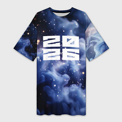 Женская длинная футболка 2026 синяя дымка с искрами