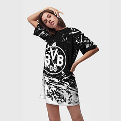 Футболка женская длинная Borussia белые краски, цвет: 3D-принт — фото 2