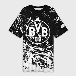 Футболка женская длинная Borussia белые краски, цвет: 3D-принт