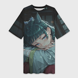 Футболка женская длинная Маомао с кошачьими ушками, цвет: 3D-принт