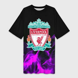 Футболка женская длинная Liverpool неоновый огонь, цвет: 3D-принт