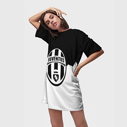 Футболка женская длинная Ювентус черно белая геометрия, цвет: 3D-принт — фото 2