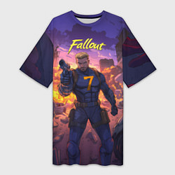 Футболка женская длинная Fallout седьмой на фоне взрывов, цвет: 3D-принт