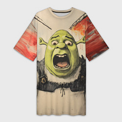 Футболка женская длинная Шрек в панике, цвет: 3D-принт