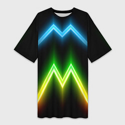 Футболка женская длинная Neon multicolored lines, цвет: 3D-принт