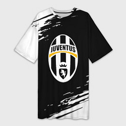 Футболка женская длинная Juventus краски штрихи текстура, цвет: 3D-принт