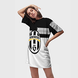 Футболка женская длинная Juventus полосы линии, цвет: 3D-принт — фото 2
