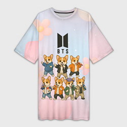 Футболка женская длинная Корги BTS, цвет: 3D-принт