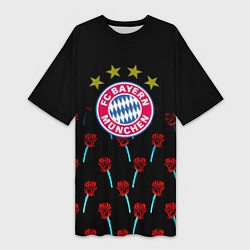 Футболка женская длинная Бавария Мюнхен розы паттерн, цвет: 3D-принт