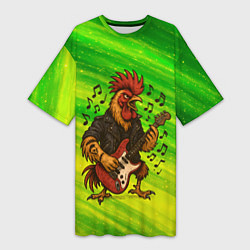 Футболка женская длинная Петух гитарист, цвет: 3D-принт