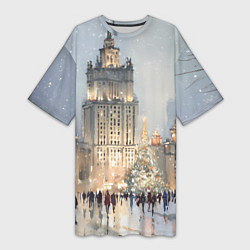Футболка женская длинная Зимняя Москва, цвет: 3D-принт