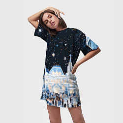 Футболка женская длинная Салют в новогодней Москве, цвет: 3D-принт — фото 2