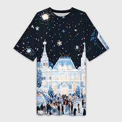 Футболка женская длинная Салют в новогодней Москве, цвет: 3D-принт