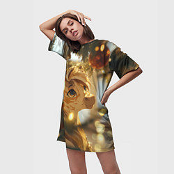 Футболка женская длинная Лошадка любуется елочным шаром, цвет: 3D-принт — фото 2