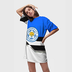 Футболка женская длинная Лестер сити геометрия полосы, цвет: 3D-принт — фото 2