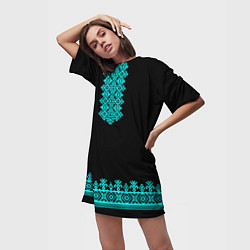 Футболка женская длинная Рубаха вышиванка славянская, цвет: 3D-принт — фото 2