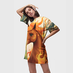 Футболка женская длинная Милая огненная лошадь, цвет: 3D-принт — фото 2