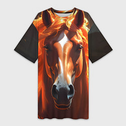 Футболка женская длинная Статная огненная лошадь, цвет: 3D-принт