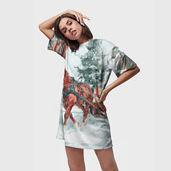 Футболка женская длинная Новогодняя лошадка 2026, цвет: 3D-принт — фото 2