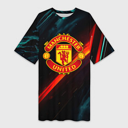 Футболка женская длинная Манчестер Юнайтед абстракция, цвет: 3D-принт