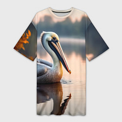Футболка женская длинная Пеликан на рассвете, цвет: 3D-принт