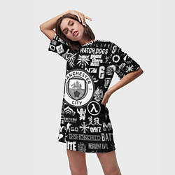 Футболка женская длинная Манчестер сити логотипы игр, цвет: 3D-принт — фото 2