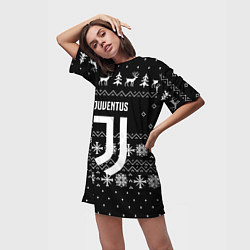 Футболка женская длинная Ювентус новый год текстура, цвет: 3D-принт — фото 2