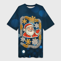 Футболка женская длинная Дем Мороз и новогодняя гирлянда, цвет: 3D-принт