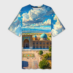 Футболка женская длинная Регистан: величие Самарканда, цвет: 3D-принт