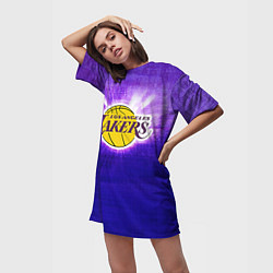 Футболка женская длинная Los Angeles Lakers, цвет: 3D-принт — фото 2