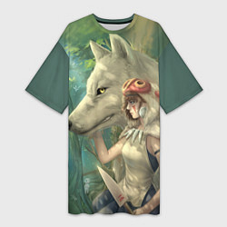Футболка женская длинная Принцесса и волк, цвет: 3D-принт