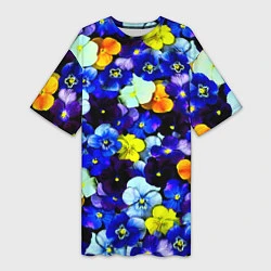 Женская длинная футболка Синие цветы