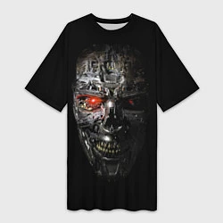 Женская длинная футболка Terminator Skull