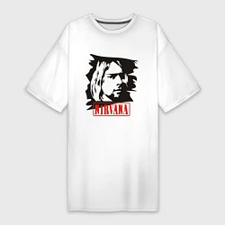 Футболка женская-платье Nirvana: Kurt Cobain, цвет: белый