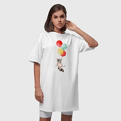 Футболка женская-платье Енот на шариках, цвет: белый — фото 2