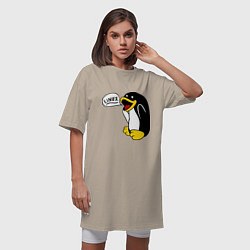 Футболка женская-платье Пингвин: Linux, цвет: миндальный — фото 2