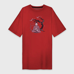 Футболка женская-платье Будда Сакура, цвет: красный