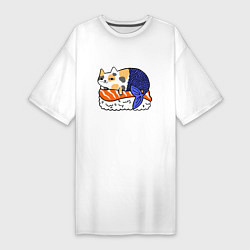 Футболка женская-платье Sushi Cat, цвет: белый