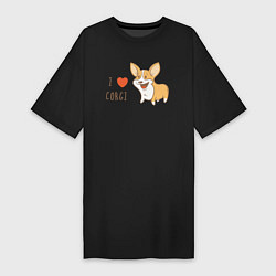 Футболка женская-платье I LOVE CORGI, цвет: черный