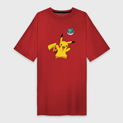 Футболка женская-платье Pokemon pikachu 1, цвет: красный