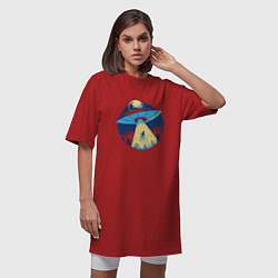 Футболка женская-платье Похищение пришельцами в лесу, цвет: красный — фото 2