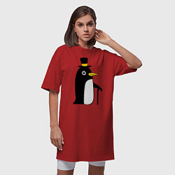 Футболка женская-платье Пингвин в шляпе, цвет: красный — фото 2