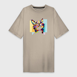 Женская футболка-платье Разноцветный котэ