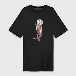 Футболка женская-платье Кот космонавт, цвет: черный