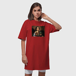Футболка женская-платье Тимоти Шаламе картина корзина с фруктами Timothee, цвет: красный — фото 2