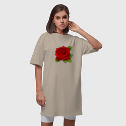 Футболка женская-платье Красная роза Рисунок, цвет: миндальный — фото 2