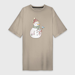Женская футболка-платье Снеговик с птичкой