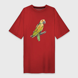 Футболка женская-платье Любимый попугай, цвет: красный