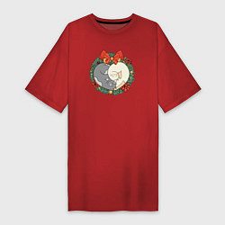 Женская футболка-платье Новый год Котики