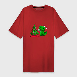 Женская футболка-платье Рождественский динозавр Christmas dinosaur